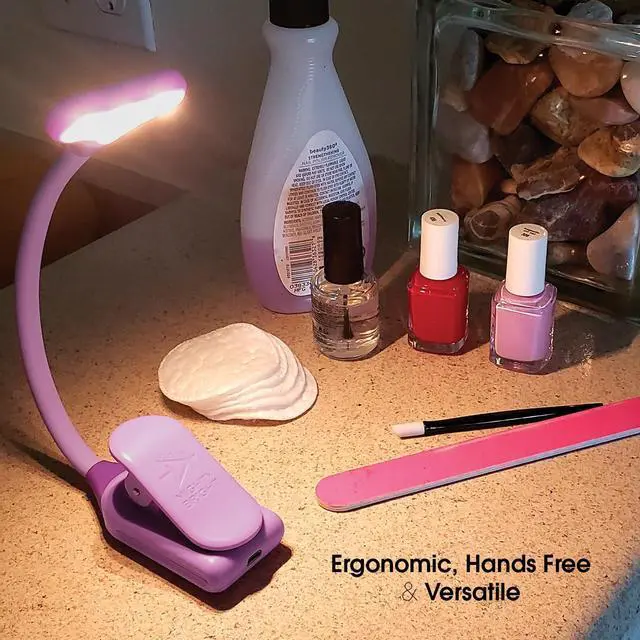 Alt view image 5 of 5 - The Original NuFlex Book Light, Battery-Powered, Warm Eye Care LEDs, Flexible, Durable, Dimmable, Clip-On Reading Light, Read in Bed, Use Batteries or Micro USB (Lavender)