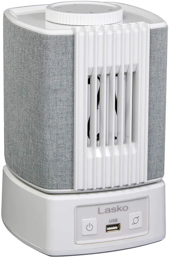 Main image of SlumberBreeze 2-in-1 Small Table Fan and White Noise Machine for Better Sleep in the Bedroom and Focus in the Home Office, SB101, White
