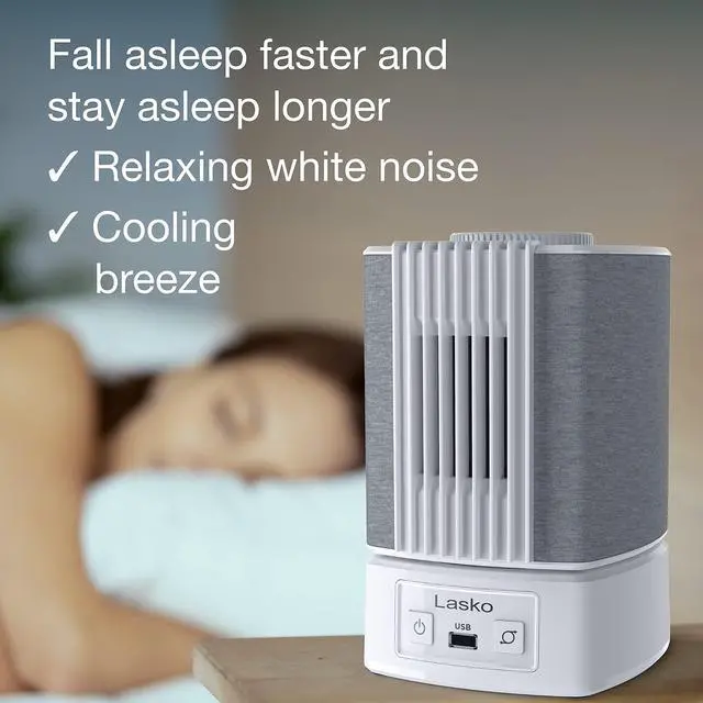 Alt view image 3 of 7 - SlumberBreeze 2-in-1 Small Table Fan and White Noise Machine for Better Sleep in the Bedroom and Focus in the Home Office, SB101, White