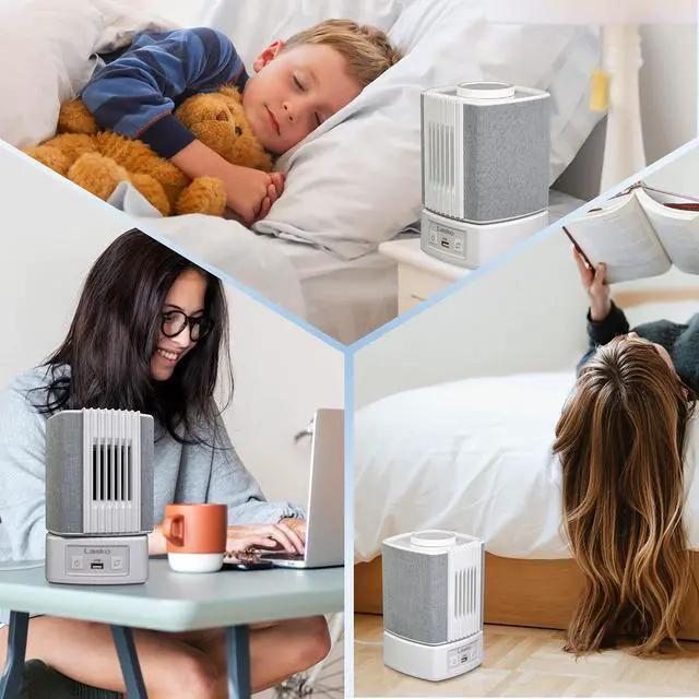 Alt view image 6 of 7 - SlumberBreeze 2-in-1 Small Table Fan and White Noise Machine for Better Sleep in the Bedroom and Focus in the Home Office, SB101, White