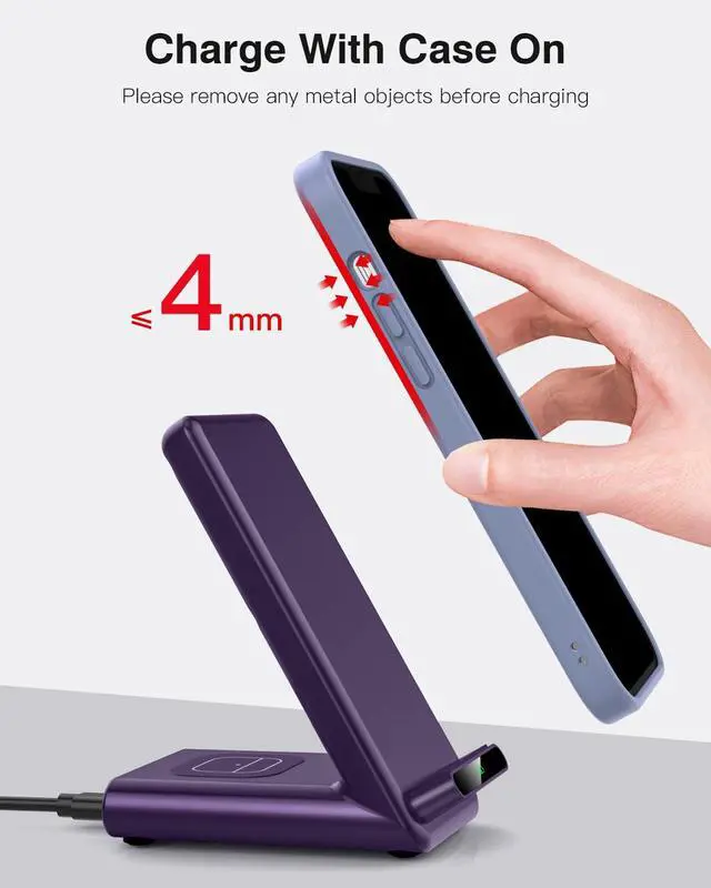 Alt view image 6 of 7 - Wireless Charging Station,3 in 1 Charging Stand Made for Apple Watch Ultra 11 10 9 8 7 6 SE 5 4 3,Fast Wireless Charger Made for iPhone 17/Air/16/15/14/13/12,for AirPods Pro 3(with Adapter) (Purple)