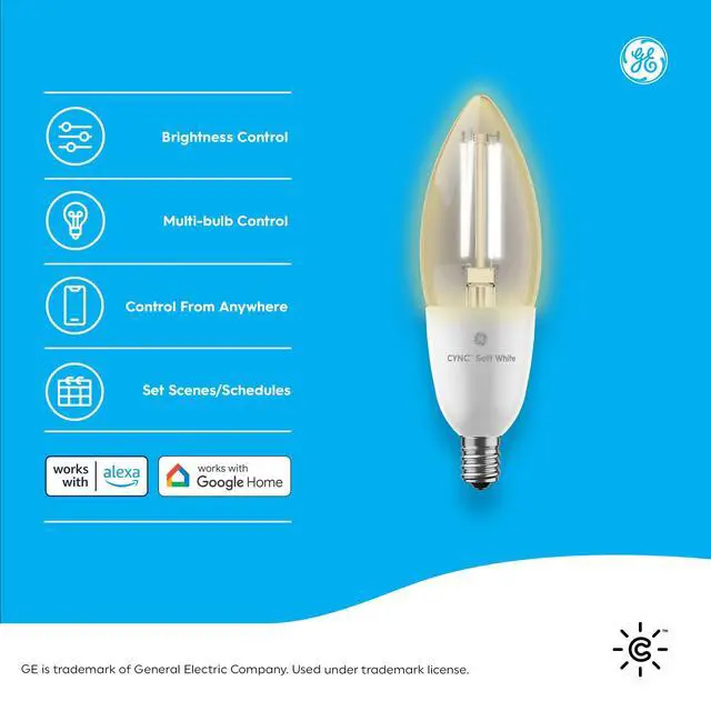 Alt view image 2 of 7 - GE Smart LED Light Bulb, B11 Candle Light Bulb, Works with Amazon Alexa and Google Home, WiFi Light, 60W Equivalent, Soft White, Small Base (Pack of 2)