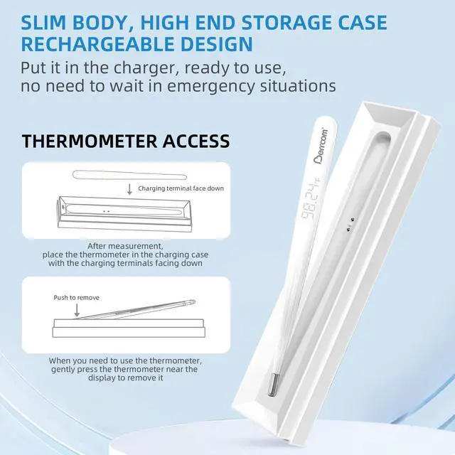 Alt view image 5 of 7 - Rechargeable Digital Thermometer for Adults & Kids, Medical-Grade Accurate Fast Reading for Oral & Underarm Use with LED Display & Fever Alert