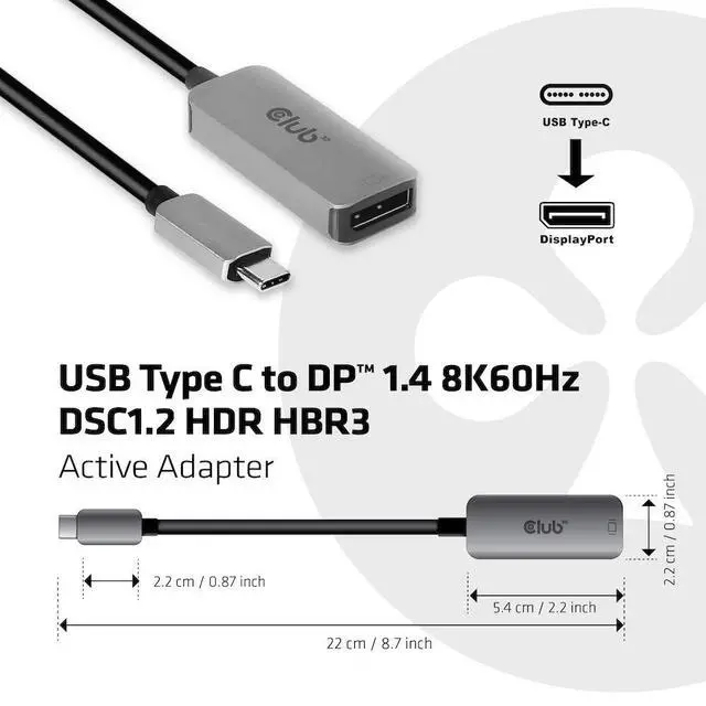 Alt view image 3 of 5 - CAC-1567 USB Type C to DisplayPort 1.4 Adapter 4K 120Hz 8K60Hz DSC1.2 HBR3 M/M