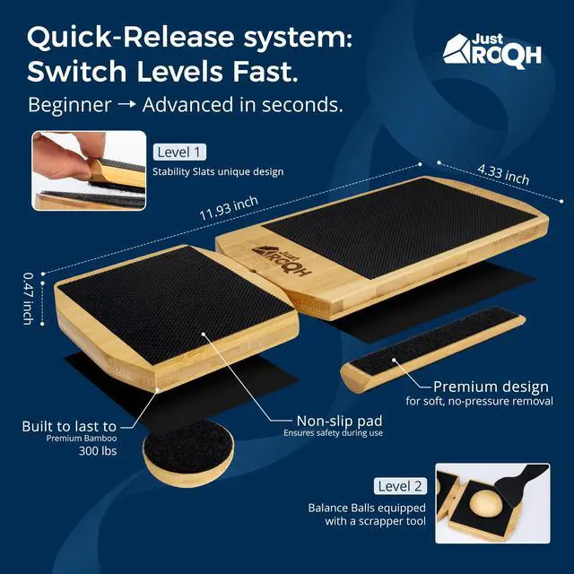 Alt view image 2 of 6 - Ankle Strengthener for Rehab & Physical Therapy Single Leg Bamboo Axis Board with Quick - Release System, 2 Training Levels & Scraper Tool