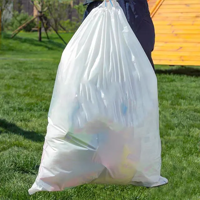 Alt view image 4 of 7 - 15 Gallon white drawstring trash bags