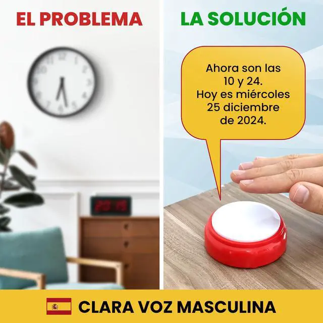 Alt view image 2 of 6 - Spanish Talking Clock - Reloj Parlante con Voz en Español - Telling Time in Spanish for The Visually Impaired, Blind, Elderly, Alzheimer's - Speaking Clock 12h and 24h Formats