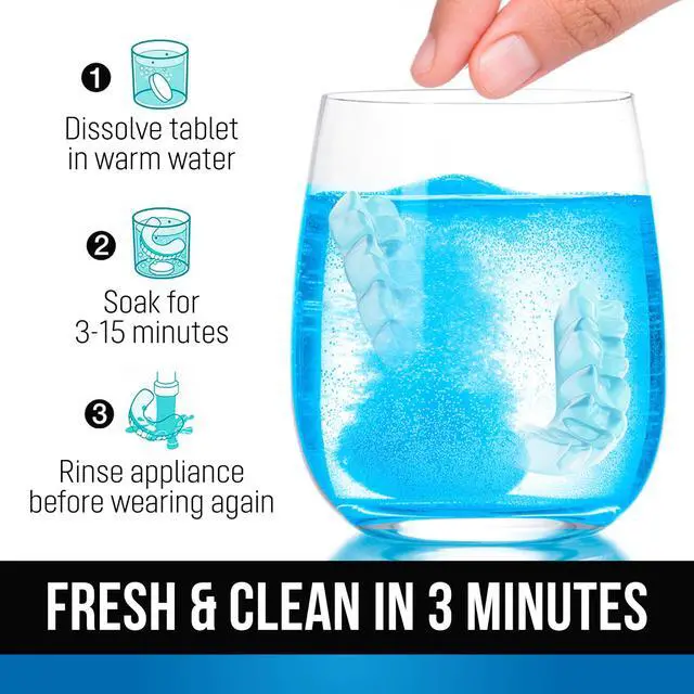 Alt view image 4 of 7 - Retainer Cleaner Tablets for Dentures, Retainers, Aligners & Night Guards 120 Denture Cleaning Tablets, 3-Minute Deep Clean, Removes Odor, Plaque & Stains FSA HSA Eligible