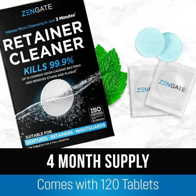 Alt view image 7 of 7 - Retainer Cleaner Tablets for Dentures, Retainers, Aligners & Night Guards 120 Denture Cleaning Tablets, 3-Minute Deep Clean, Removes Odor, Plaque & Stains FSA HSA Eligible
