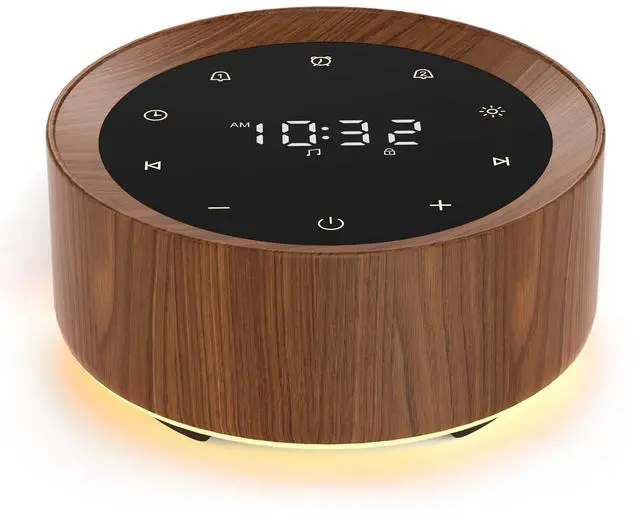 Main image of White Noise Machine with Alarm Clock & Night Light for Babies and Adults, 20 Soothing Sounds, Glare-Free Upward Display, Touch Control, Memory Function, 5 Sleep Timers, Wood Grain