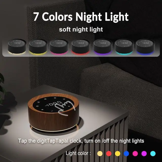 Alt view image 5 of 7 - White Noise Machine with Alarm Clock & Night Light for Babies and Adults, 20 Soothing Sounds, Glare-Free Upward Display, Touch Control, Memory Function, 5 Sleep Timers, Wood Grain