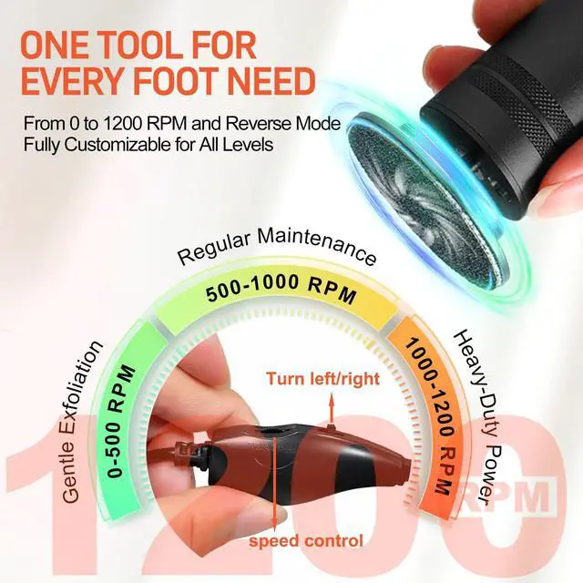Alt view image 4 of 7 - PowerPro Electric Foot Callus Remover,36W Professional 1200rpm Heavy Duty Metal Grinder for Dead Skin Automatic Foot Sander with 60pcs Sandpaper Pads for Home Use Pedicure Tool(Black)