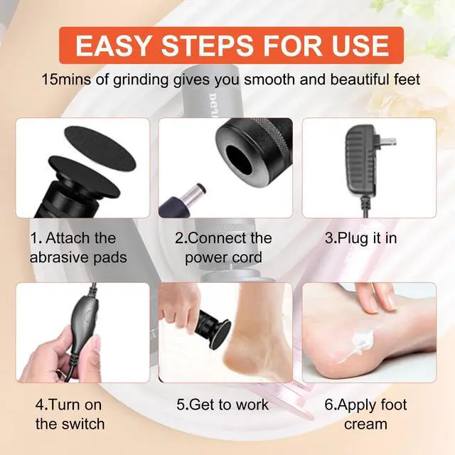 Alt view image 6 of 7 - PowerPro Electric Foot Callus Remover,36W Professional 1200rpm Heavy Duty Metal Grinder for Dead Skin Automatic Foot Sander with 60pcs Sandpaper Pads for Home Use Pedicure Tool(Black)