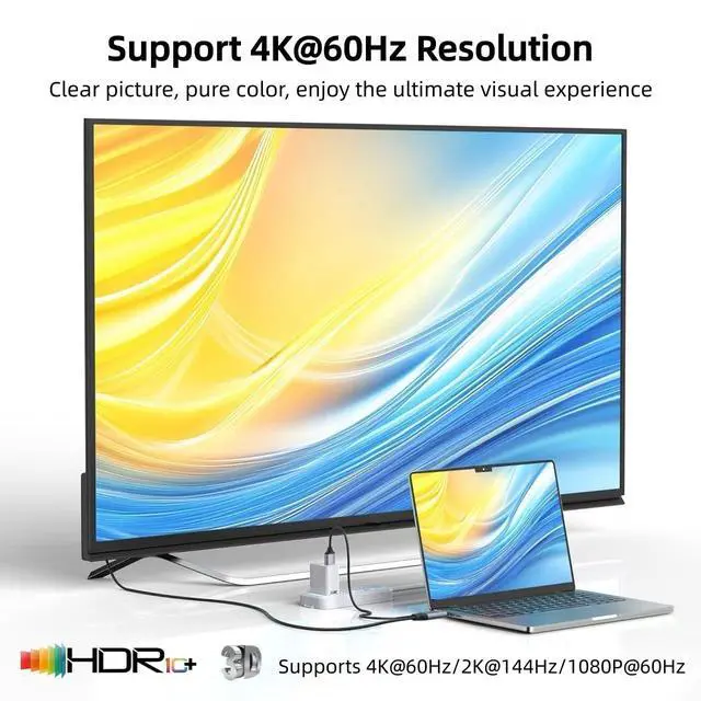 Alt view image 6 of 7 - DisplayPort to USB C Cable 6FT 4K@60Hz with USB Cable Adapter,DP Male to Type-C Male Converter Support Touch with Nre a-l Air VR, MacB00k Pro/Air 2020/2018,XPS, Pad Pro/Air