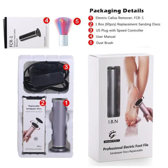Alt view image 7 of 7 - Electric Callus Remover for Feet With Adjustable Speed and 60PCS Sanding Discs - Powerful Foot File, Pedicure Tools, Feet Scrubber, Dead Skin Grinder, Gray