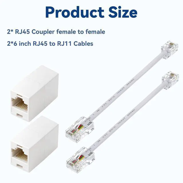 Alt view image 3 of 7 - Pcs RJ45 to RJ11 Adapter White Phone Jack to Ethernet Cable Adapter RJ45 8P8C Female RJ11 6P4C Male Phone Lines for Landline Telephone Service