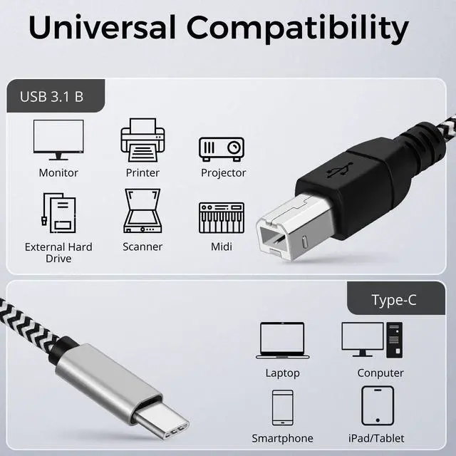 Alt view image 3 of 7 - USB C to USB B Cable - High-Speed Printer Cable to USB C, MIDI to USB C, Durable, Universally Compatible USB Type B 2.0 to USB Type C Cord - 3.3 Ft, 1 Meter