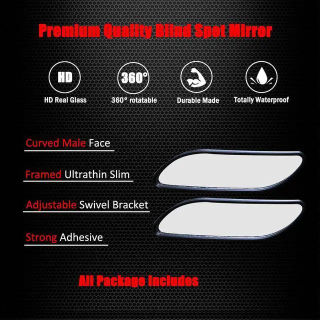 Alt view image 2 of 7 - Blind Spot Mirror, HD Glass ABS Housing Convex Wide Angle Rearview Blind Spot Car Mirror for Car SUV and Truck (Framed, Medium, Pack of 2)