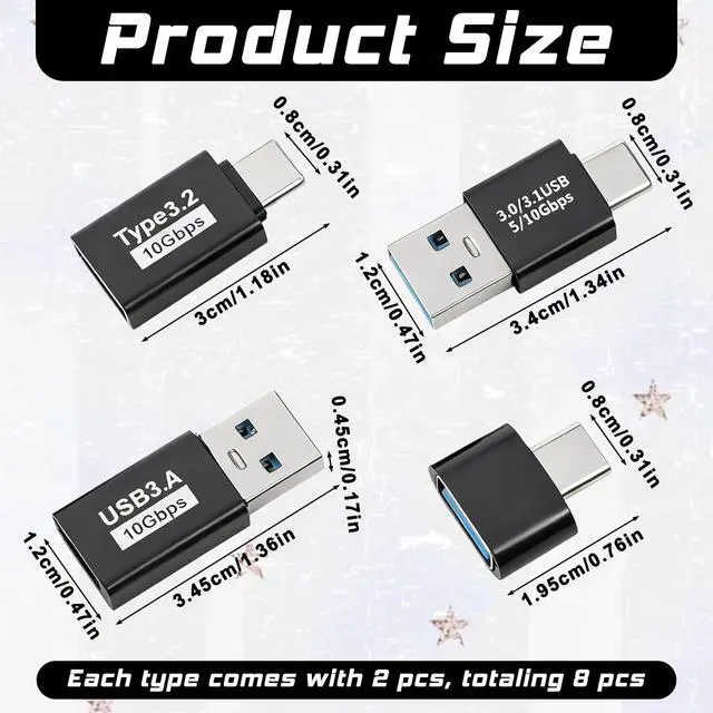Alt view image 2 of 6 - 8 Packs USB 3.0/3.1 Male to USB-C Male Adapter