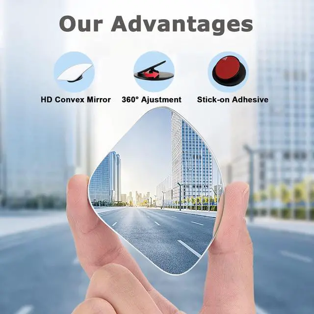 Alt view image 5 of 7 - Glass Wide Angle Blind Spot Mirror, Frameless 360 Adjustable Convex Rear View Mirror for Cars, Trucks and SUVs - 2" Fan Shaped, 2pcs