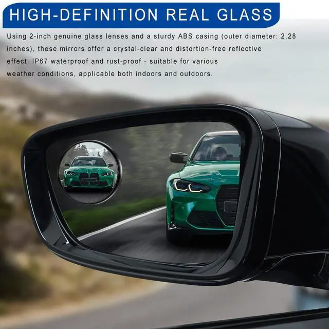 Alt view image 3 of 6 - 2PCS Blind Spot Mirror, Rear View Mirror Accessories, 2" Round HD Glass Convex 360° Wide Angle Rear View Mirror with ABS Housing, Adjustable Adhesive Side Rearview for Most Vehicles (Black)