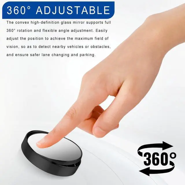 Alt view image 5 of 6 - 2PCS Blind Spot Mirror, Rear View Mirror Accessories, 2" Round HD Glass Convex 360° Wide Angle Rear View Mirror with ABS Housing, Adjustable Adhesive Side Rearview for Most Vehicles (Black)