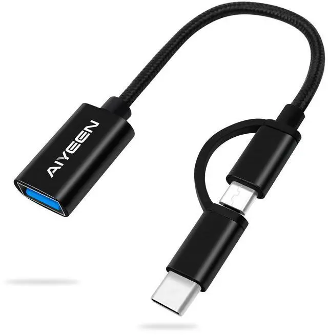 Main image of USB-C/Micro to USB Adapter, 2-in-1 USB 3.0, OTG Adapter Cable, Compatible with MacBook Pro, Android, Google, Samsung, and More, Black