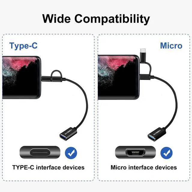 Alt view image 3 of 7 - USB-C/Micro to USB Adapter, 2-in-1 USB 3.0, OTG Adapter Cable, Compatible with MacBook Pro, Android, Google, Samsung, and More, Black