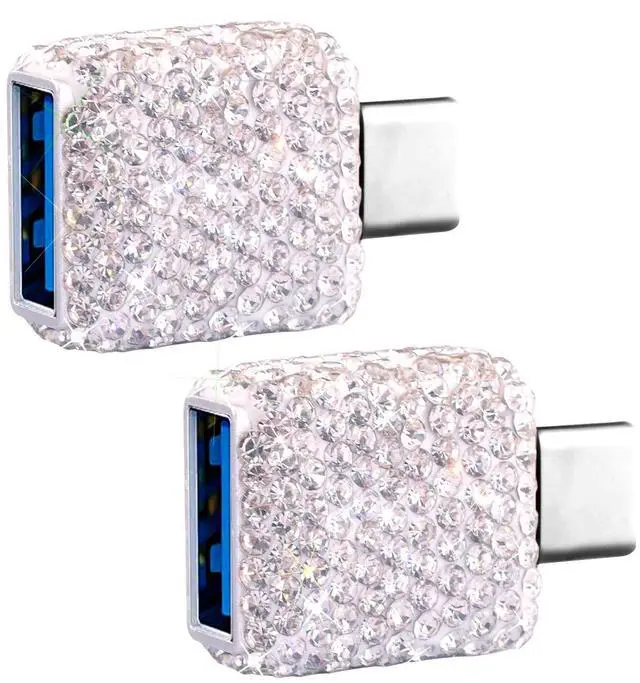 Main image of USB C Male to USB 3.0 Female Adapter 2Pack Type C to USB A 3.0 OTG Adapter Bling Bling Rhinestone Diamond Decors,Compatible for Devices has USB C