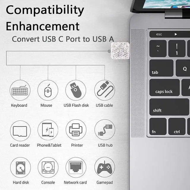 Alt view image 3 of 5 - USB C Male to USB 3.0 Female Adapter 2Pack Type C to USB A 3.0 OTG Adapter Bling Bling Rhinestone Diamond Decors,Compatible for Devices has USB C