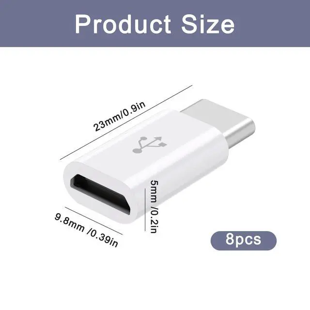 Alt view image 2 of 7 - 8 Pack Micro USB to USB C Adapter, MicroUSB Female to Type C Male Adapter MicroUSB Convert Connector Support Charge Data Sync for Mobile Phone and Tablet and Micro Devices (White)