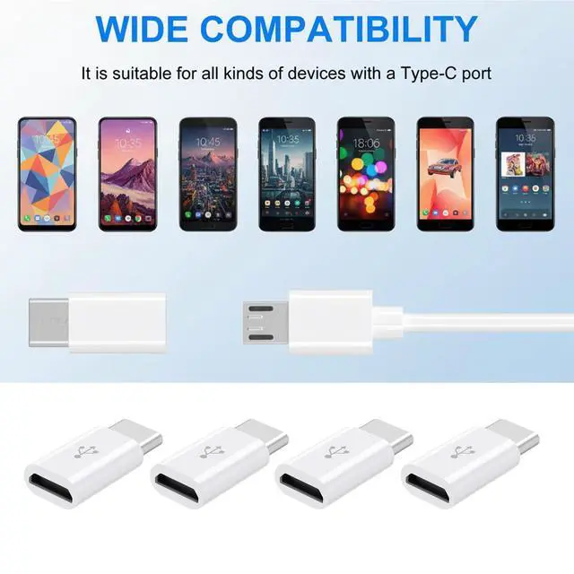 Alt view image 5 of 7 - 8 Pack Micro USB to USB C Adapter, MicroUSB Female to Type C Male Adapter MicroUSB Convert Connector Support Charge Data Sync for Mobile Phone and Tablet and Micro Devices (White)