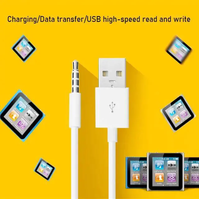 Alt view image 4 of 7 - iPod Shuffle Charger Cable, 3.5mm Audio Jack to USB Sync & Charge Lead (2 Pack) - Compatible with iPod Shuffle 3/4/5/6/7 Gen, MP3 Player - White