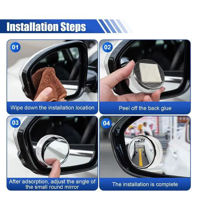 Alt view image 6 of 6 - 2PCS Blind Spot Mirrors, 2" Round HD Glass Convex Car Rear View Mirror, 360° Adjustable Wide Angle Side Mirror with Self Adhesive Back, Universal for Cars, SUVs, Trucks (Black)