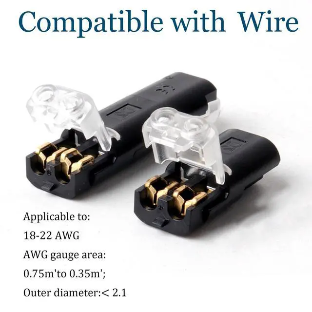Alt view image 2 of 7 - 50 Pack Wire Connectors, 2 Pin Quick Splice Terminals for 18-22 AWG Wire