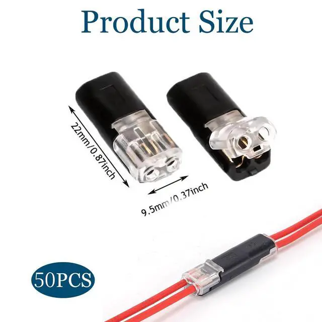 Alt view image 4 of 7 - 50 Pack Wire Connectors, 2 Pin Quick Splice Terminals for 18-22 AWG Wire