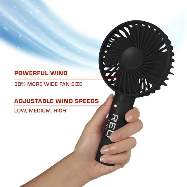 Alt view image 3 of 7 - Handheld Fan, Mini Portable Personal Desk Fan with USB Rechargeable, 3 Speed Long Lasting Powerful Small Fan for Makeup Travel Home Office Lace Wig Eyelash Face Nail (Black)