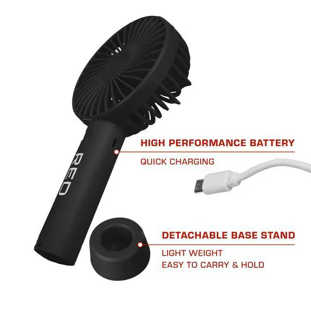 Alt view image 4 of 7 - Handheld Fan, Mini Portable Personal Desk Fan with USB Rechargeable, 3 Speed Long Lasting Powerful Small Fan for Makeup Travel Home Office Lace Wig Eyelash Face Nail (Black)