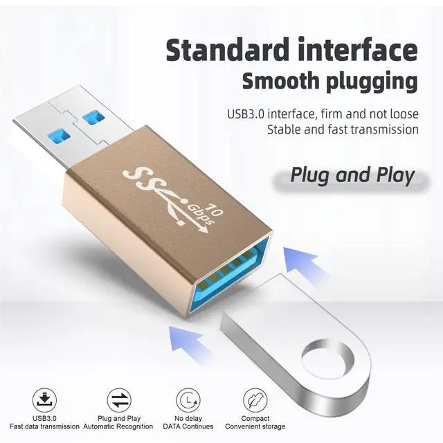 Alt view image 3 of 6 - 3Pack USB Coupler Male to Female USB 3.0 Type A Adapter Superspeed 10Gbps USB Port Extension Connector Bridge Compatible with Laptop Computer Hard Drive Printer Camera, Gold