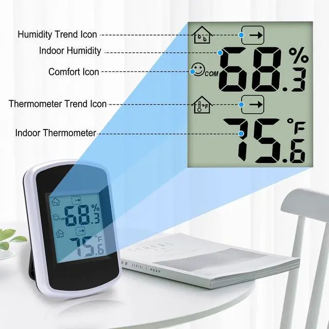Alt view image 4 of 7 - Digital Hygrometer Thermometer, Temperature Humidity Monitor with Fahrenheit Only, Indoor Temperature Gauge and Humidity for Home, Office, Bedroom, Baby Room, Kitchen, Greenhouse