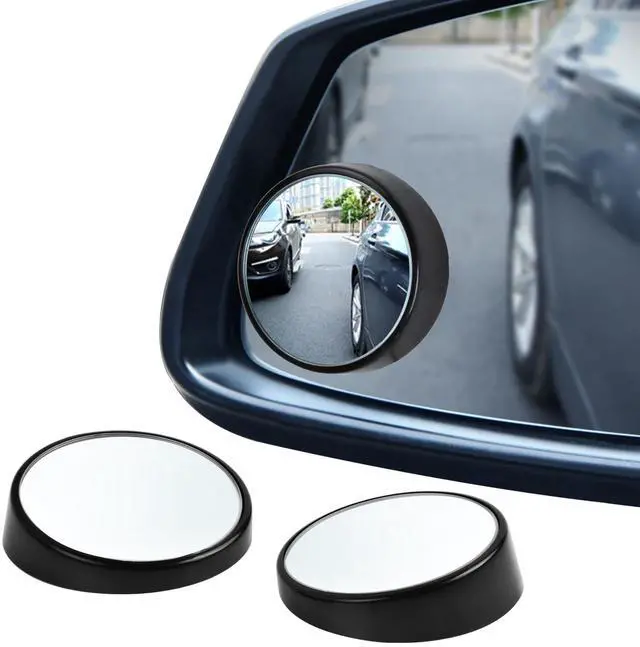 Main image of Blind Spot Mirror, HD Glass & ABS Housing, 360° Adjustable Convex Wide Angle Rear View Mirror, Stick-On Universal Fit for Car SUV Truck RV Van, Black (2, Round, Black Stick)