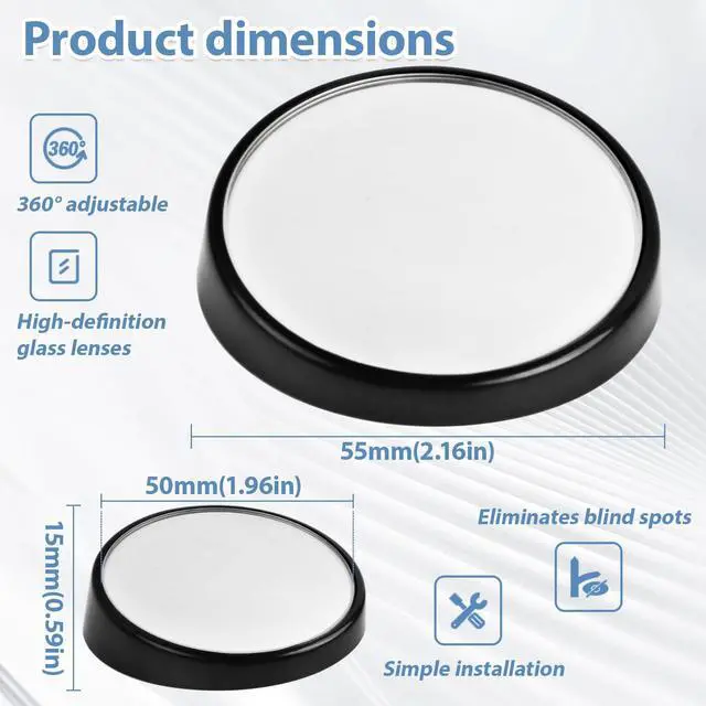 Alt view image 2 of 7 - Blind Spot Mirror, HD Glass & ABS Housing, 360° Adjustable Convex Wide Angle Rear View Mirror, Stick-On Universal Fit for Car SUV Truck RV Van, Black (2, Round, Black Stick)