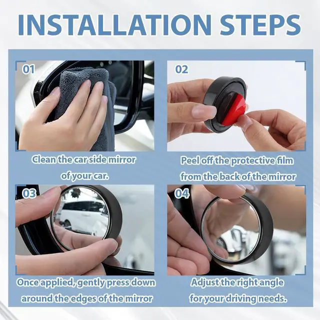 Alt view image 5 of 7 - Blind Spot Mirror, HD Glass & ABS Housing, 360° Adjustable Convex Wide Angle Rear View Mirror, Stick-On Universal Fit for Car SUV Truck RV Van, Black (2, Round, Black Stick)