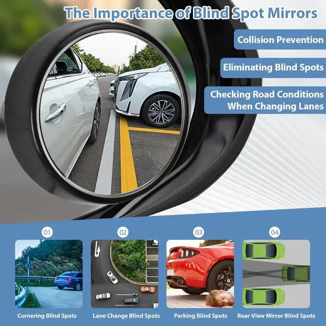 Alt view image 4 of 7 - Blind Spot Mirror, HD Glass & ABS Housing, 360° Adjustable Convex Wide Angle Rear View Mirror, Stick-On Universal Fit for Car SUV Truck RV Van, Black (2, Round, Black Stick)
