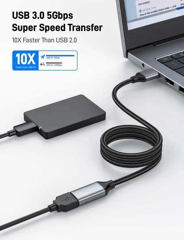 Alt view image 2 of 7 - 6.6FT USB Extension Cable, USB 3.0 Extension Cord, Nylon Braided Type A Male to Female 5Gbps High Speed Data Transfer Cord for Keyboard, Mouse, PlayStation, Xbox, Flash Drive.