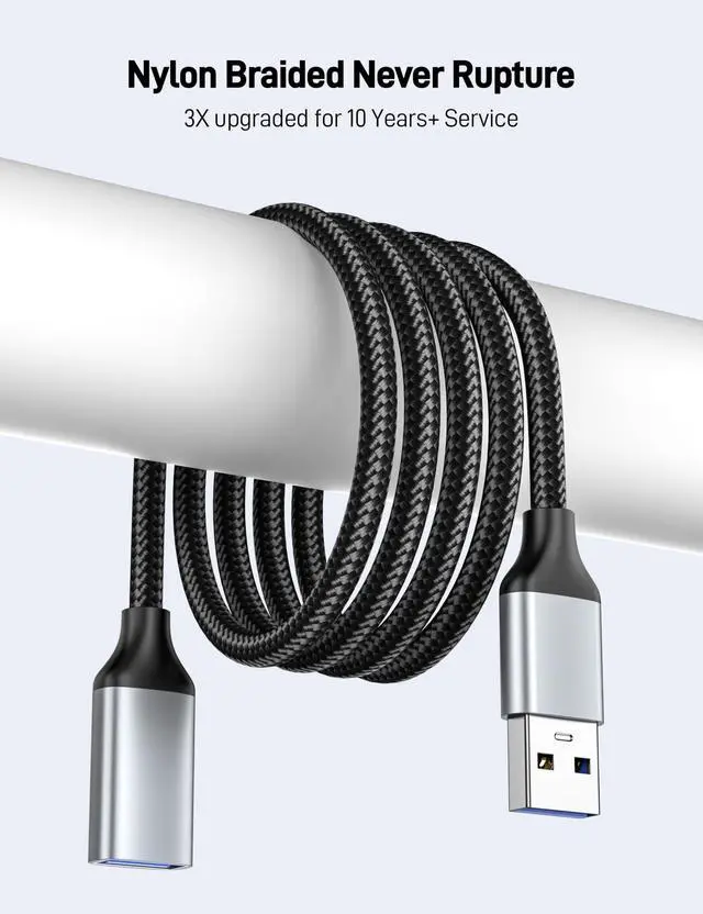 Alt view image 6 of 7 - 6.6FT USB Extension Cable, USB 3.0 Extension Cord, Nylon Braided Type A Male to Female 5Gbps High Speed Data Transfer Cord for Keyboard, Mouse, PlayStation, Xbox, Flash Drive.