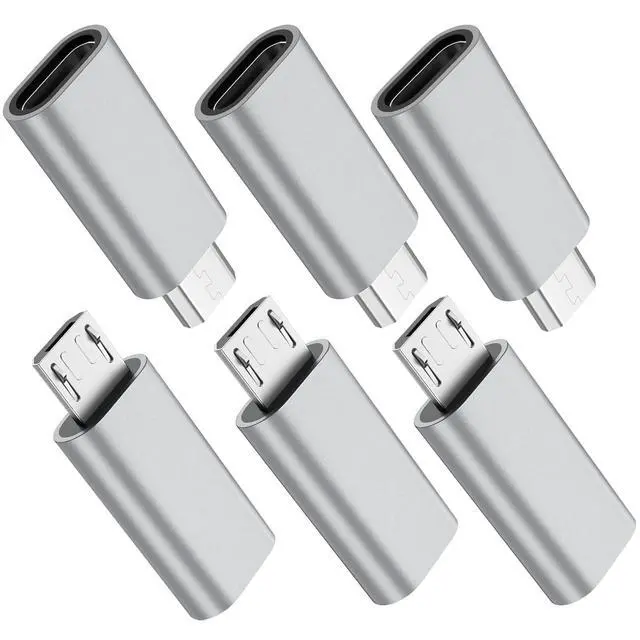 Main image of 6 Pack Micro USB to USB C Adapter, Data Transfer Adapter, for Galaxy S7/S7 Edge/S6/J7, LG G4, and More Devices (Silver)