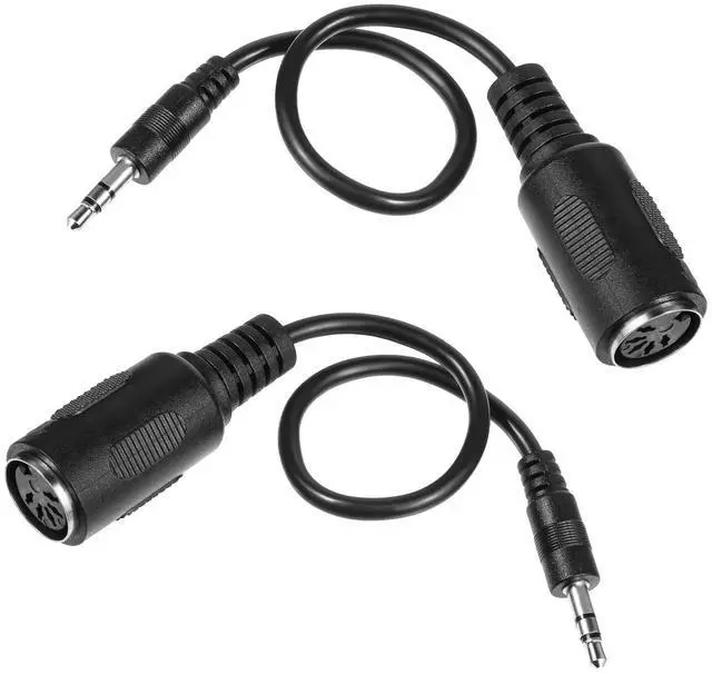 Main image of 2 Pack of Type-A MIDI to 3.5mm Adapter, 9.5" MIDI Female to TRS 3.5mm Male Breakout Cable Audio Converter BMIDI-5-35 Type A TRS Male 5-pin DIN Cable Ultra-Small Plugs for Keyboards Synths DAWs