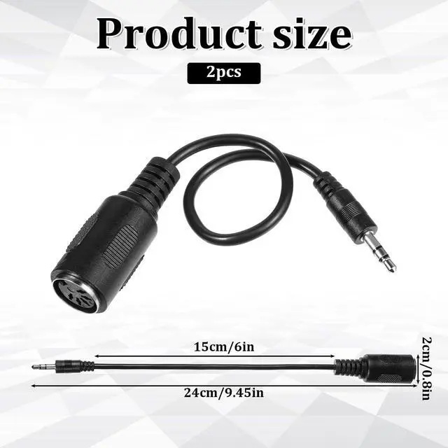 Alt view image 2 of 7 - 2 Pack of Type-A MIDI to 3.5mm Adapter, 9.5" MIDI Female to TRS 3.5mm Male Breakout Cable Audio Converter BMIDI-5-35 Type A TRS Male 5-pin DIN Cable Ultra-Small Plugs for Keyboards Synths DAWs