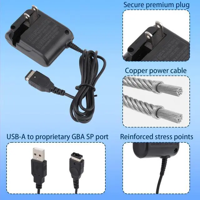 Alt view image 4 of 7 - Charger for Gameboy Advance Sp, Portable Wall Charger Cord Data Cable Kit Compatible with DS/GBA SP Systems Ac Adapter for Home Travel Office Game Lover Gift